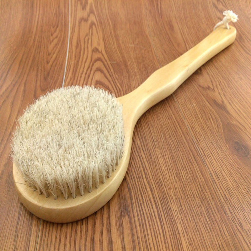 New Natural Bristle Long Horse Hair Handle Wooden Wood Bath Shower Body Back Brush Spa Scrubber