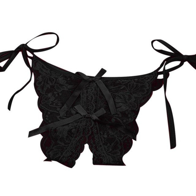 New Sexy Lace G-String For Women Open Crotch Bownot Solid Underwear Lady's Thongs And Pantes Lace Underpanties Lingerie 1215#