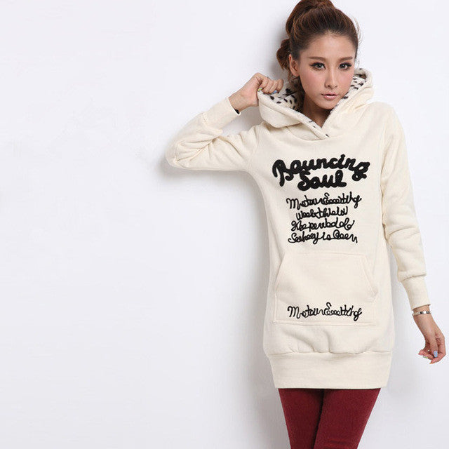 New Thicken Korean Women Hip-length Long Hat Cap Hoody Hoodies Hooded Outerwear Sweatshirt Casual Pullovers 70107