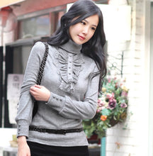 New Turtleneck Ruffles Knitted Pullover Plus Size Casual Slim Pullover For Women 2017 Autumn Winter sweater S-4XL 9678