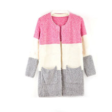 New Winter Spring wool Patchwork Pocket Cardigans Women Fashion Mohair Sweater Casual Long Women Sweaters 70048