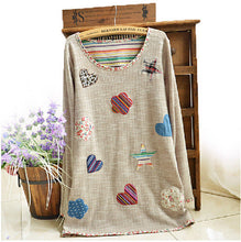 New Women Spring Autumn T-shirt With Flowers Appliques Printed Top Tees Long Sleeves Thicken Style Flocking Liner S-4XL 40532