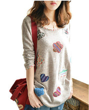 New Women Spring Autumn T-shirt With Flowers Appliques Printed Top Tees Long Sleeves Thicken Style Flocking Liner S-4XL 40532