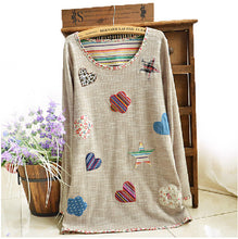New Women Spring Autumn T-shirt With Flowers Appliques Printed Top Tees Long Sleeves Thicken Style Flocking Liner S-4XL 40532