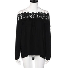 Off Shoulder Blouse Lace Floral Hollow Out Long Sleeve Spring Women Clothes Blusas Femininas Black Slim Blouses#121