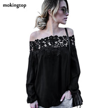 Off Shoulder Blouse Lace Floral Hollow Out Long Sleeve Spring Women Clothes Blusas Femininas Black Slim Blouses#121