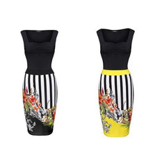Off Shoulder Dress Summer Striped Ptinting Floral Patchwork Slim Sheath Yellow Dress Short Dress Vestido Casual#B720