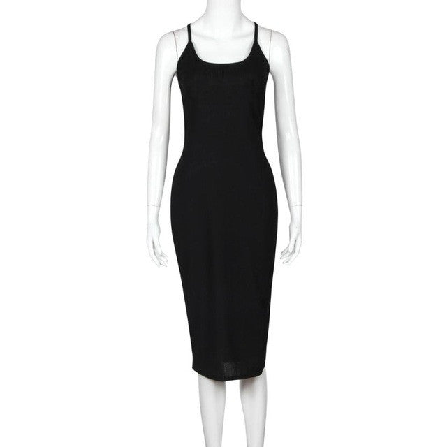 Off Shoulder Sexy Black Backless Sleeveless Clothing Spaghetti Strap Slim Pencil Dress Vestidos De Verano#B728