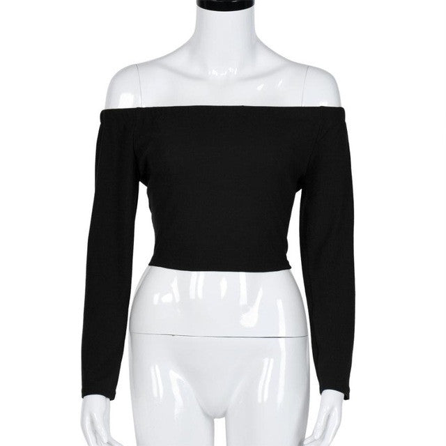 Off Shoulder Slim Women Tops Solid Long Sleeve Body Blouse Autumn Fashion Clothing Blouses Ropa Mujer#A118