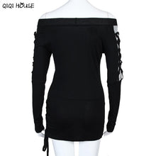 Off Shoulder Top Lace Cross Bandage Long Sleeve Blouse Sexy Strapless Neck Women AUtumn Blouse Ropa Mujer#C930