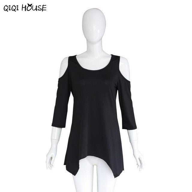 Off Shoulder Tops Casual Solid Three-Quarter Sleeve Autumn Blouse Sexy Irregular Loose Pullover Blouse Blusas Mujer#B906