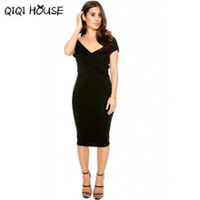 Office Dress Elegant Cross Drap V-Neck Dress Short Sleeve Shealth Sexy Summer Style Vestidos Cortos#C825