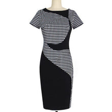 Office Dress Plaid Patchwork Slim Short Sleeve Dress Summer Ladies Elegant Dress Vestido Vintage Roupas#B718