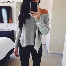 Oversized Sweater Solid Sexy V-Neck Long Sleeve Loose Autumn Outwear Pullovers Sweater Knitwear Casaco Feminino#C112