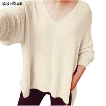 Oversized Sweater Solid Sexy V-Neck Long Sleeve Loose Autumn Outwear Pullovers Sweater Knitwear Casaco Feminino#C112