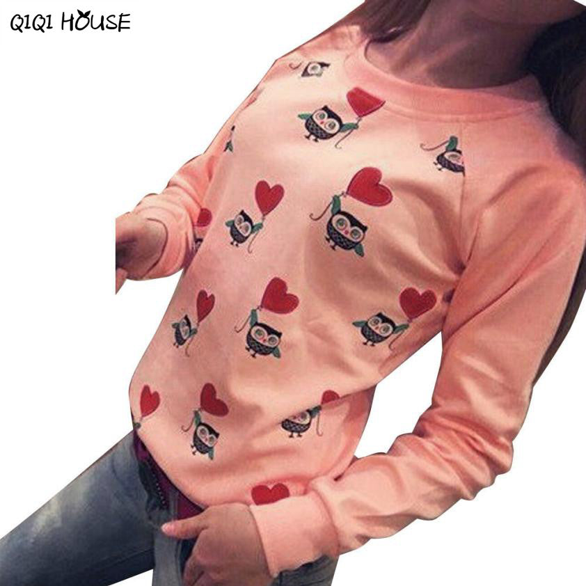 Owl Print Kawaii Clothes Women Autumn Long Sleeve Casual Loose Sweatshirts Basic Pullovers Clothes Ropa Deportiva Mujer#C930