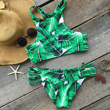 Padded Camisole Women Summer Beach Swimwear Cropped Top Printed Feather Swimsuit Set Canotta Intima Donna#0521