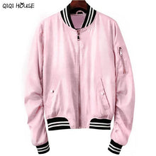 Pink Bombers Women Coats Long Sleeve Zipper Baseball Coats Casual Loose Women Jacket Abrigos De Mujer#C930