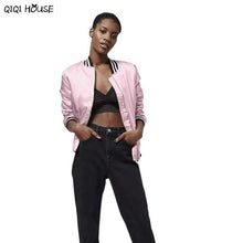 Pink Bombers Women Coats Long Sleeve Zipper Baseball Coats Casual Loose Women Jacket Abrigos De Mujer#C930