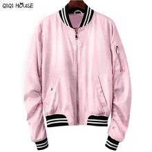 Pink Bombers Women Coats Long Sleeve Zipper Baseball Coats Casual Loose Women Jacket Abrigos De Mujer#C930