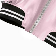 Pink Bombers Women Coats Long Sleeve Zipper Baseball Coats Casual Loose Women Jacket Abrigos De Mujer#C930