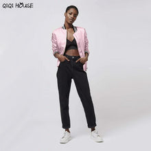 Pink Bombers Women Coats Long Sleeve Zipper Baseball Coats Casual Loose Women Jacket Abrigos De Mujer#C930