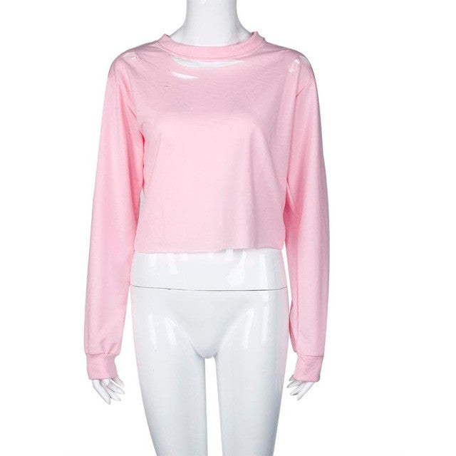 Pink Tracksuit Women Loose Punk Long Sleeve Pullovers Hollow Out Casual Fall Winter Jumper Polerones Mujer#C113