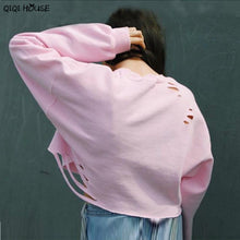 Pink Tracksuit Women Loose Punk Long Sleeve Pullovers Hollow Out Casual Fall Winter Jumper Polerones Mujer#C113