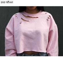 Pink Tracksuit Women Loose Punk Long Sleeve Pullovers Hollow Out Casual Fall Winter Jumper Polerones Mujer#C113