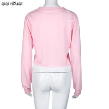 Pink Tracksuit Women Loose Punk Long Sleeve Pullovers Hollow Out Casual Fall Winter Jumper Polerones Mujer#C113