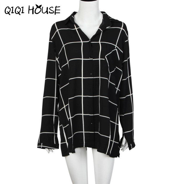 Plaid Blouse Boyfriend Loose Shirt Long Sleeve Casual Ladies Office Shirts Chiffon Tops Blusas De Mujer#C820