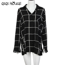 Plaid Blouse Boyfriend Loose Shirt Long Sleeve Casual Ladies Office Shirts Chiffon Tops Blusas De Mujer#C820