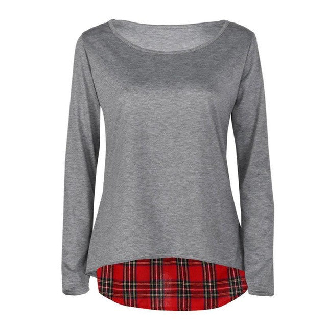 Plaid Shirt Women Long Sleeve Autumn Pullovers Top Patchwork Casual Loose Fashion Women Clothing Roupas Feminina#D929