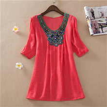Plus Size L-3XL 7 Colors Blusas de Renda Faminino Novelty V-neck Fashion Linen Summer Half Sleeve Solid Appliques Blouses70002