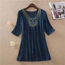 Plus Size L-3XL 7 Colors Blusas de Renda Faminino Novelty V-neck Fashion Linen Summer Half Sleeve Solid Appliques Blouses70002
