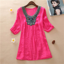 Plus Size L-3XL 7 Colors Blusas de Renda Faminino Novelty V-neck Fashion Linen Summer Half Sleeve Solid Appliques Blouses70002