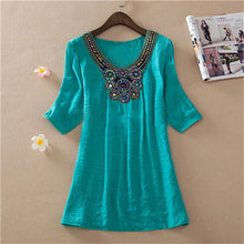 Plus Size L-3XL 7 Colors Blusas de Renda Faminino Novelty V-neck Fashion Linen Summer Half Sleeve Solid Appliques Blouses70002