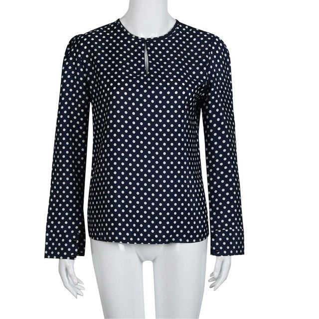 Plus Size S-4XL Blouses Women Casual Polka Dot Long Sleeve Summer Chiffon Shirt Ladies Tops camisas femininas 2017 Deep Blue #82