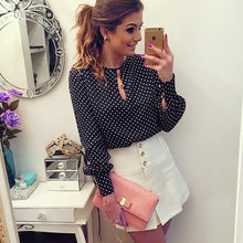 Plus Size S-4XL Blouses Women Casual Polka Dot Long Sleeve Summer Chiffon Shirt Ladies Tops camisas femininas 2017 Deep Blue #82