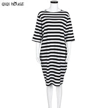 Plus Size Women Clothing Office Dress 6XL Loose Srriped Half-Sleeve Autumn Dress Vestidos Mujer 2016#C101