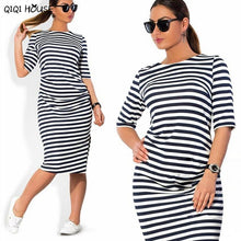 Plus Size Women Clothing Office Dress 6XL Loose Srriped Half-Sleeve Autumn Dress Vestidos Mujer 2016#C101
