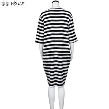 Plus Size Women Clothing Office Dress 6XL Loose Srriped Half-Sleeve Autumn Dress Vestidos Mujer 2016#C101