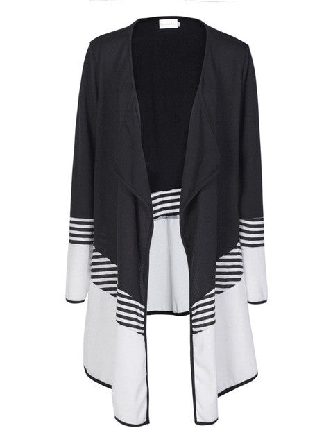 Plus Size XXL Long Knitted Cardigans Colorblock Irregular Hem Top Kimono Patchwork Cardigans Striped Cardigan Loose Fall 2016