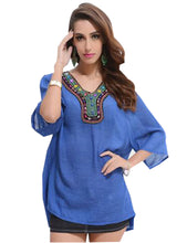 Plus Sizes L~3XL Colorful Bead Ethnic Embroidery African Blouse Sheer Long Shirts Women 2017 Women Loose Oversized Big Size