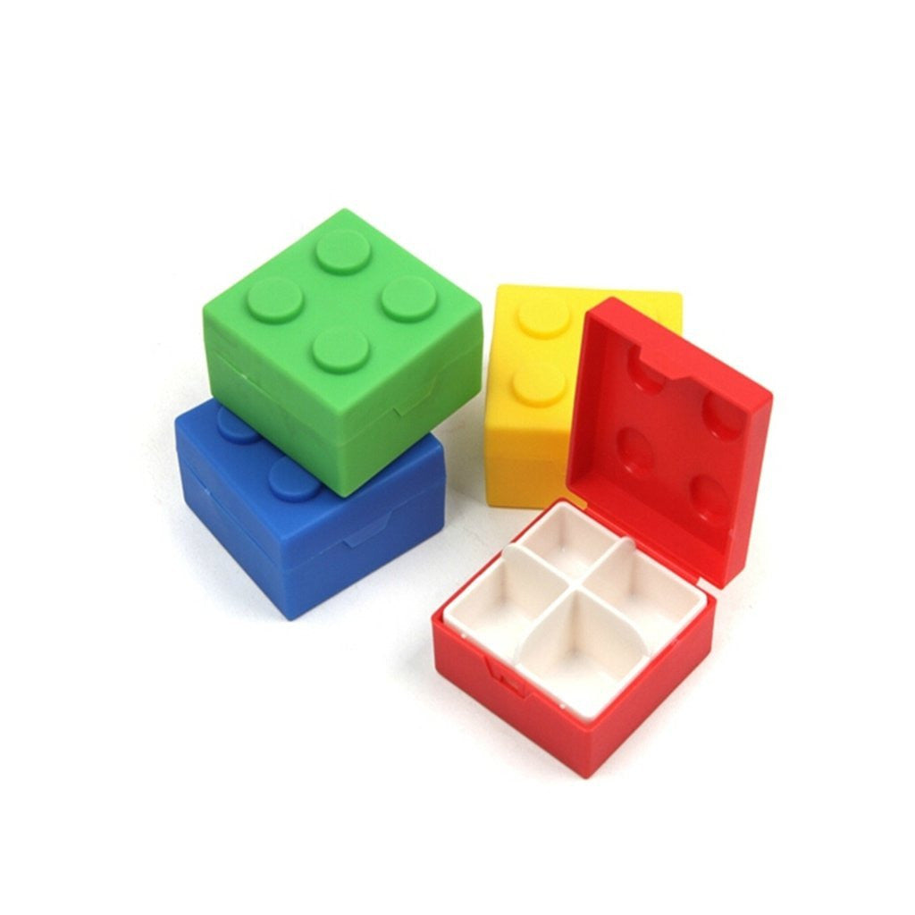 Portable 4 Slots Plastic Medicine Case Building Block Style Drug Storage Box Jewelry Organizer Mini Pill Cases (Random Color)