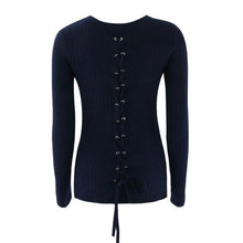 Pull Femme 2016 Knitted Sweater Women O Neck Back Lacing Up Fashion Autumn Winter Womens Sweaters And Pollovers Tops