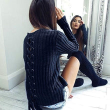 Pull Femme 2016 Knitted Sweater Women O Neck Back Lacing Up Fashion Autumn Winter Womens Sweaters And Pollovers Tops