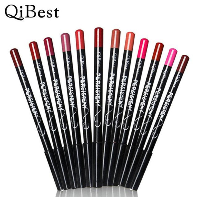 Qibest 2017 Hot sale women 12pcs Waterproof Lip Liner Pencil Long lasting lipsticks Lipliner Makeup tools Brillo de labios