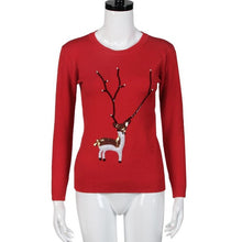Red Christmas Sweater Women Deer Pearl Sequins Winter Autumn Pullovers Long Sleeve Pullover Chandail Femme#A12