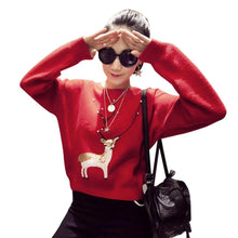 Red Christmas Sweater Women Deer Pearl Sequins Winter Autumn Pullovers Long Sleeve Pullover Chandail Femme#A12